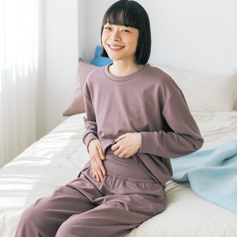 【一般医療機器】Recoverypro Lab. 疲労回復ウェア 『リンネル監修』上下セット（長袖・腹巻ロングパンツ）レディース Mサイズ あずき色