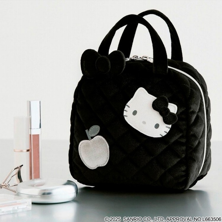 HELLO KITTY × BRILMY 中身が見えて時短がかなう ズボラに優しいコスメポーチ BOOK VELOUR BLACK ver.
