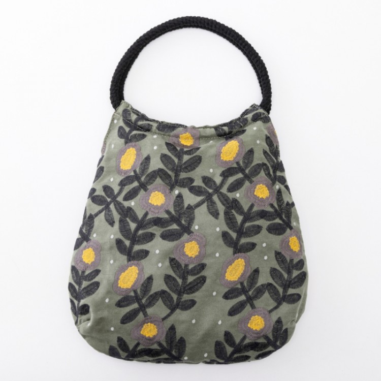 【SALE】kippis 刺しゅうラウンドトートバッグ　Lentokukka smoke green