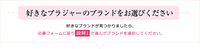 好きなブラジャーのブランドをお選びください 好きなブランドが見つかりましたら、応募フォームに戻り設問1で選んだブランドを選択してください。