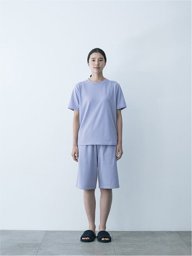 Recoverypro Lab. 疲労回復ウェア ベーシック 上下セット（半袖シャツ・ショートパンツ） パープル イメージカット
