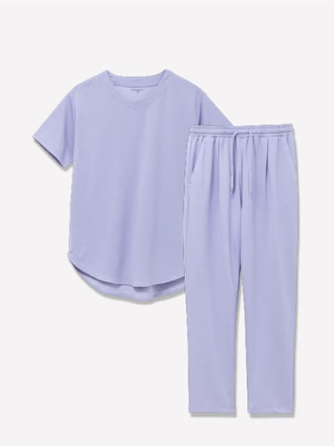 Recoverypro Lab. 疲労回復ウェア 大人のおしゃれ手帖 上下セット（半袖チュニック・ロングパンツ） パープル